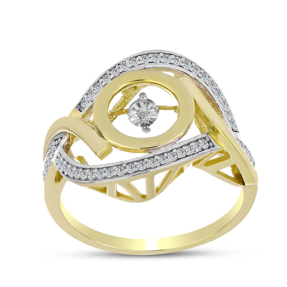 Anillo de Plata Bañada en Oro con Diamante blanco y Zircón Blanco