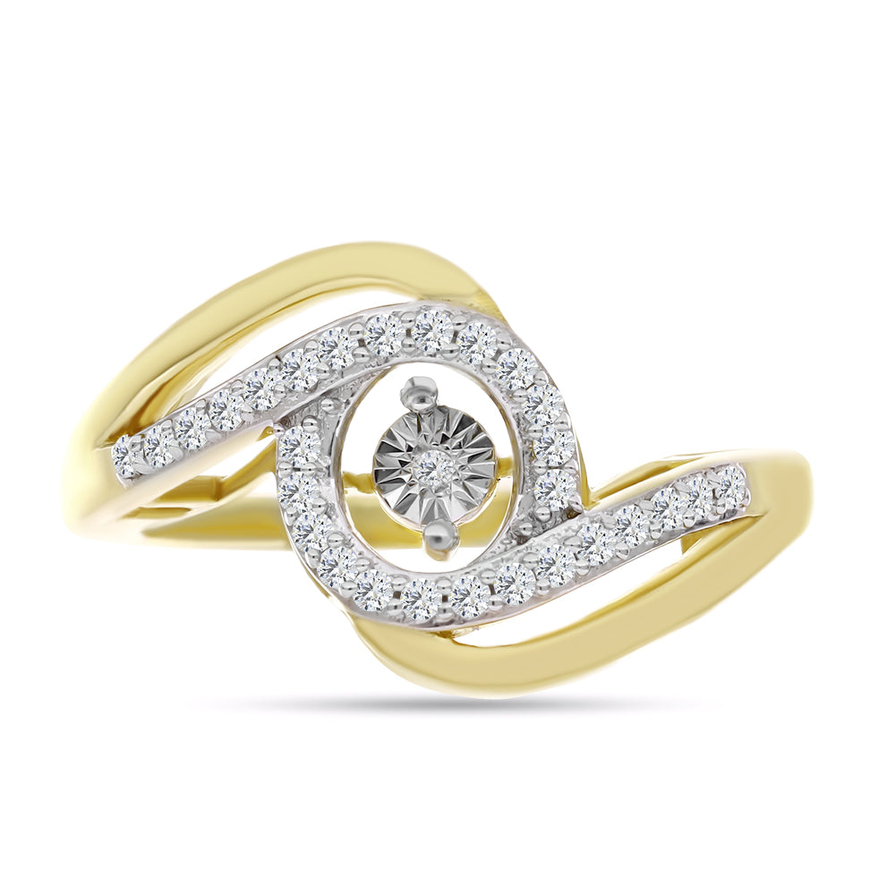 Anillo de Plata Bañada en Oro con Diamante blanco y Zircón Blanco 1 