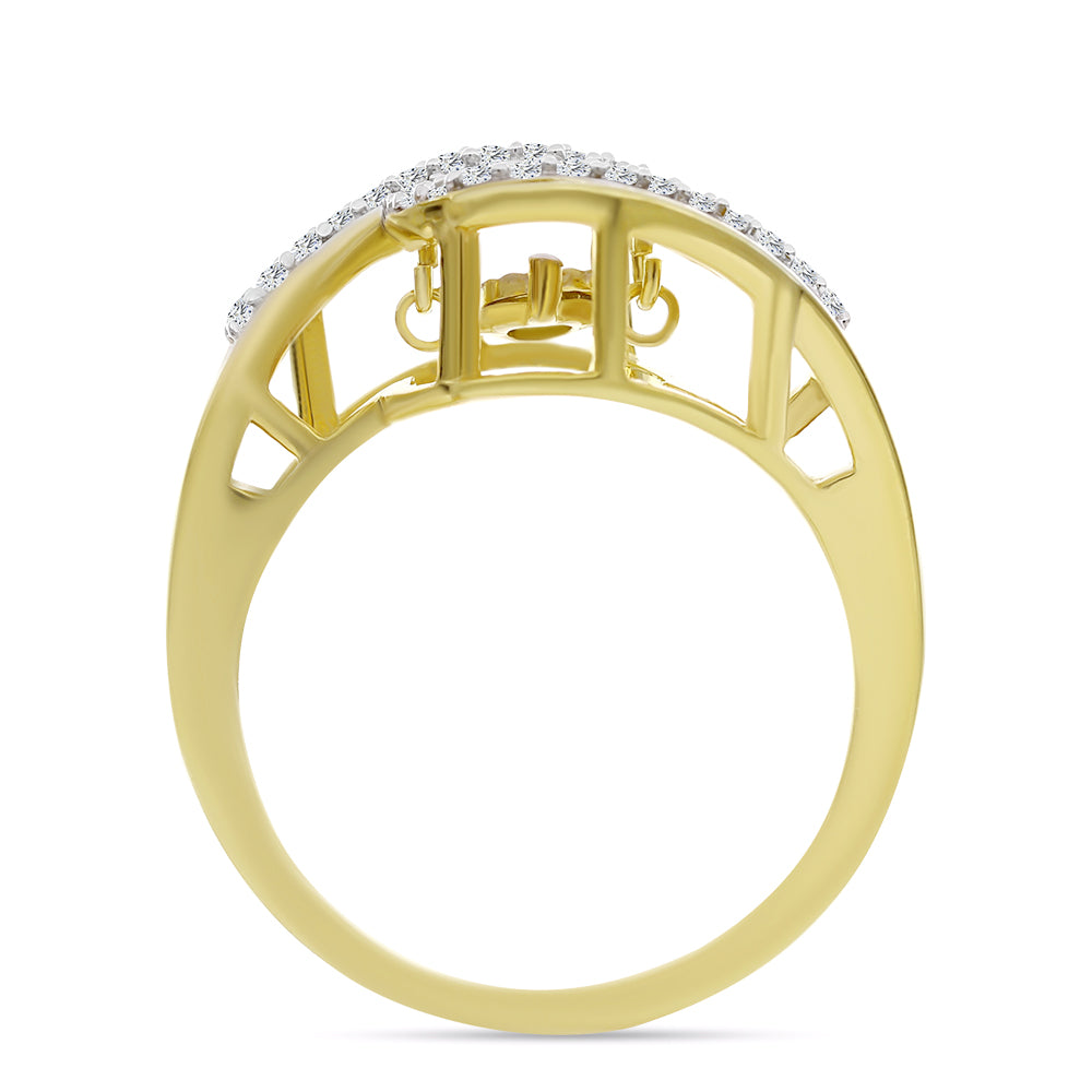 Anillo de Plata Bañada en Oro con Diamante blanco y Zircón Blanco 2 