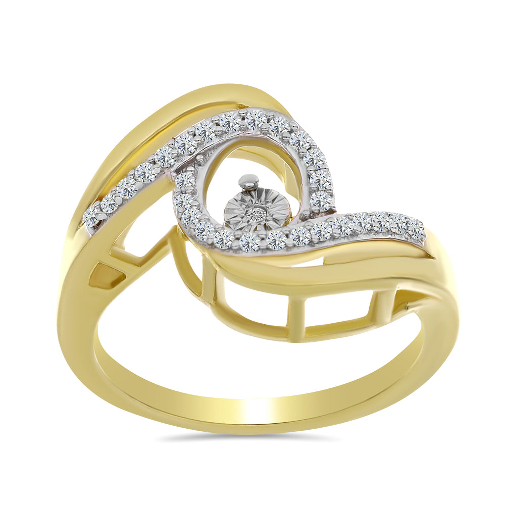 Anillo de Plata Bañada en Oro con Diamante blanco y Zircón Blanco