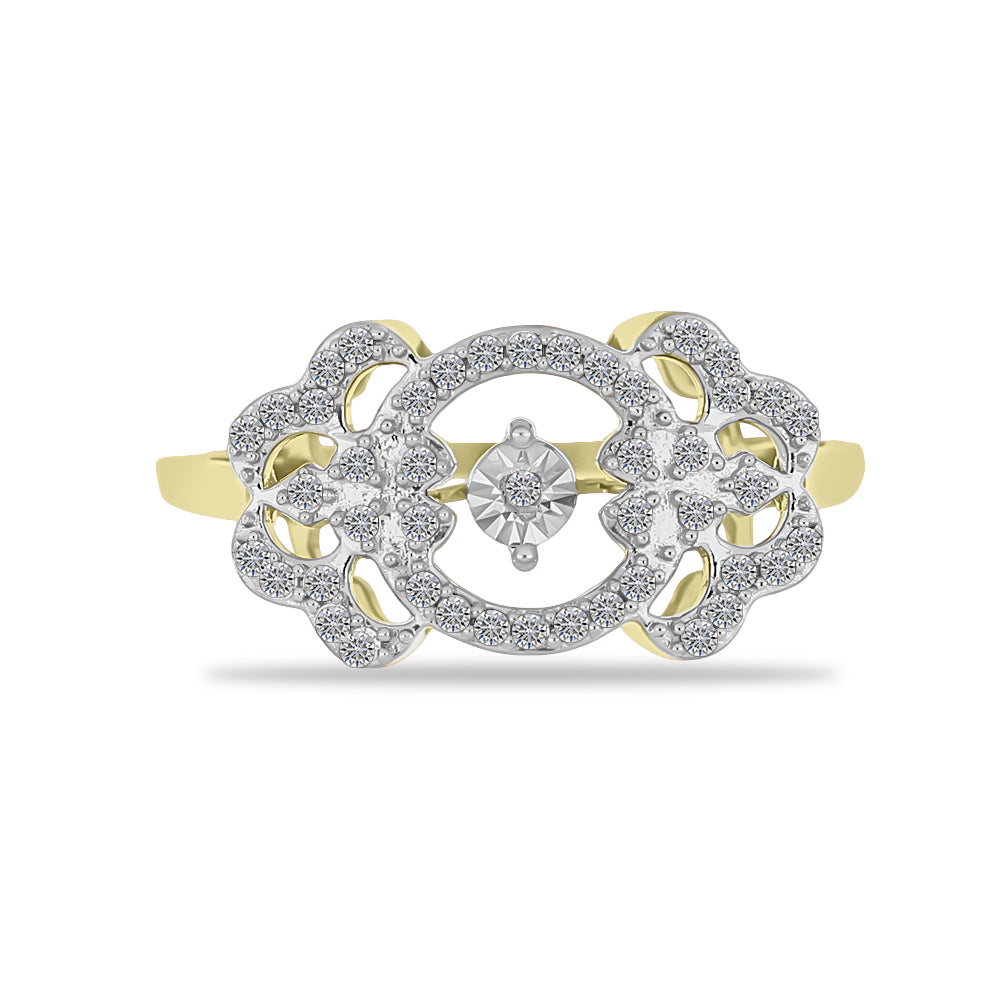 Anillo de Plata Bañada en Oro con Diamante blanco y Zircón Blanco 1 