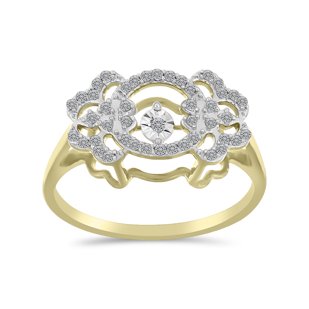 Anillo de Plata Bañada en Oro con Diamante blanco y Zircón Blanco 3 