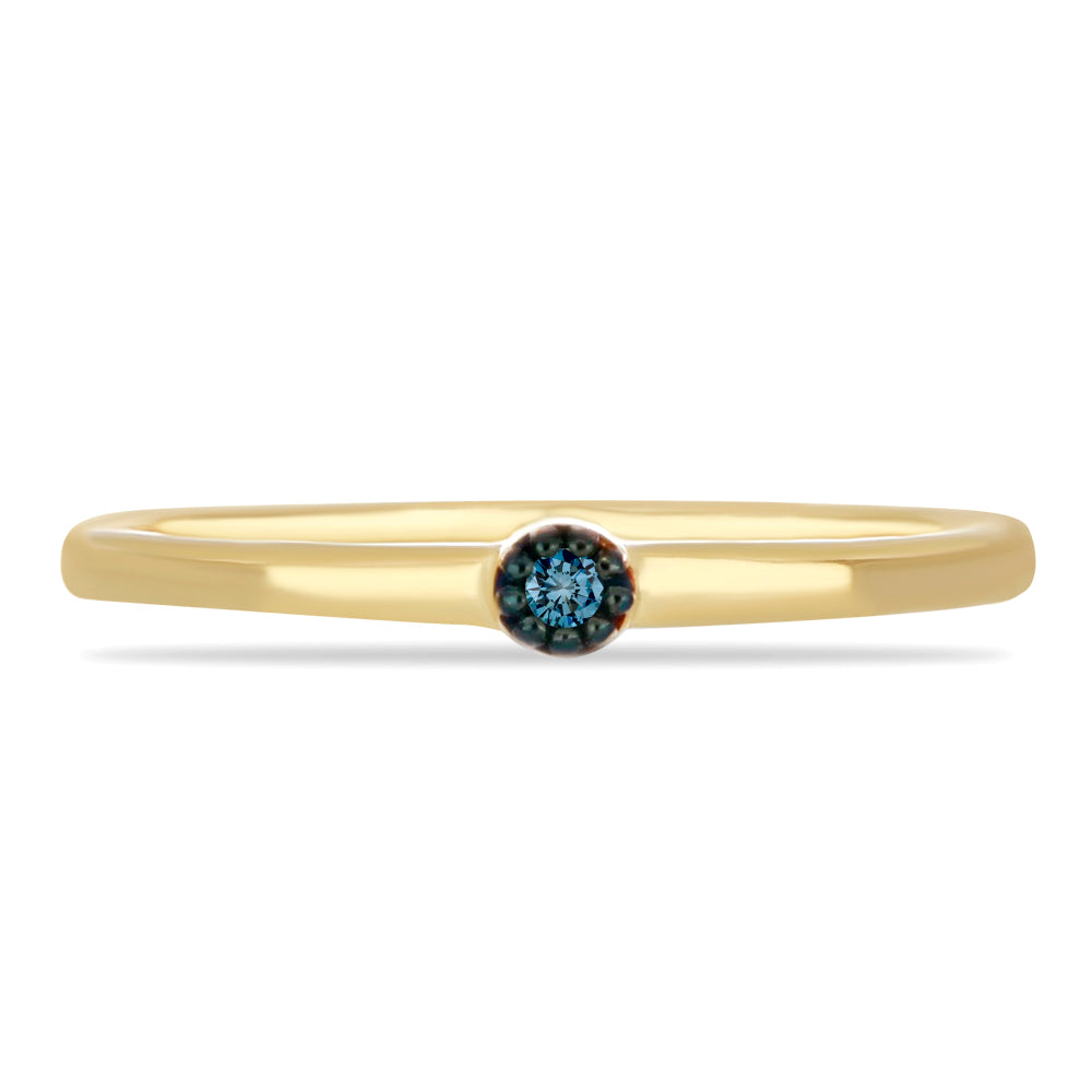 Anillo de Plata Bañada en Oro con Diamante Azul