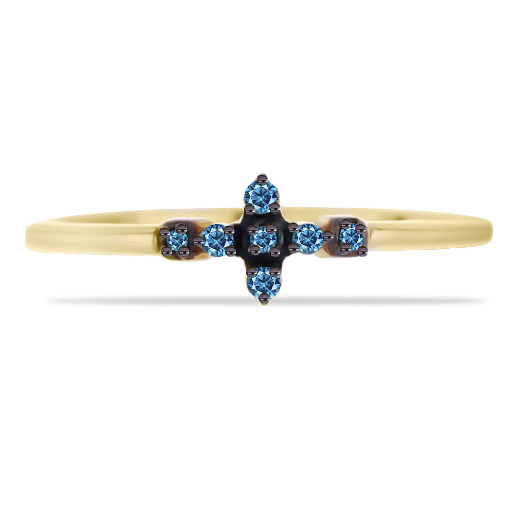 Anillo de Plata Bañada en Oro con Diamante Azul y Diamante blanco