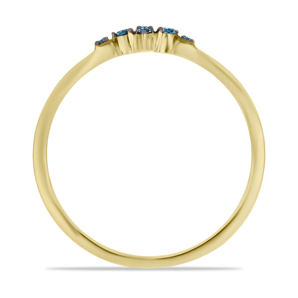 Anillo de Plata Bañada en Oro con Diamante Azul y Diamante blanco