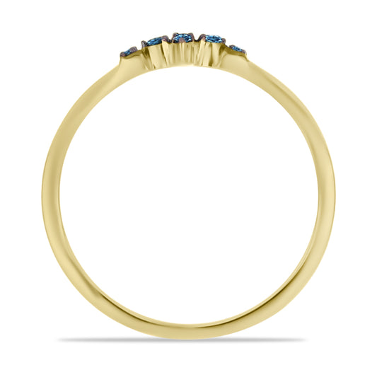 Anillo de Plata Bañada en Oro con Diamante Azul y Diamante blanco