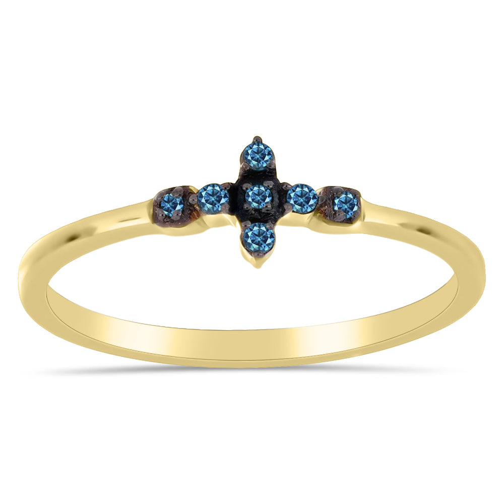 Anillo de Plata Bañada en Oro con Diamante Azul y Diamante blanco 3 