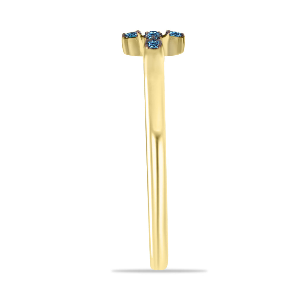 Anillo de Plata Bañada en Oro con Diamante Azul y Diamante blanco 4 