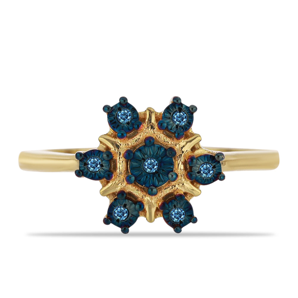 Anillo de Plata Bañada en Oro con Diamante Azul 5 