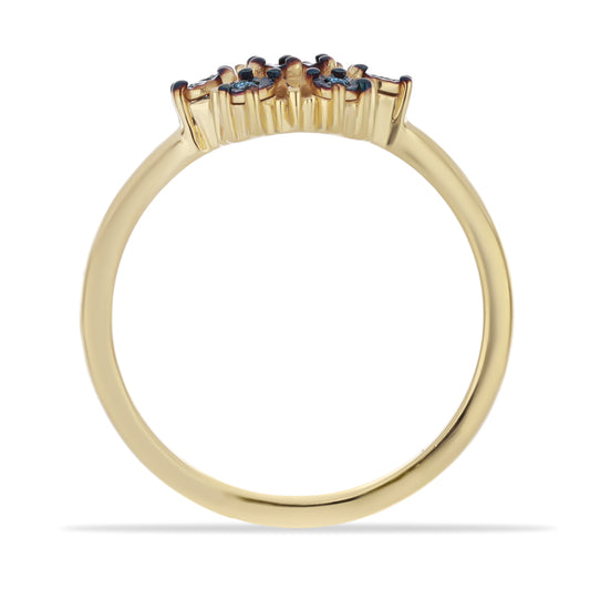 Anillo de Plata Bañada en Oro con Diamante Azul