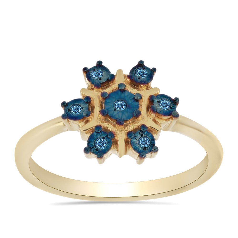 Anillo de Plata Bañada en Oro con Diamante Azul 7 