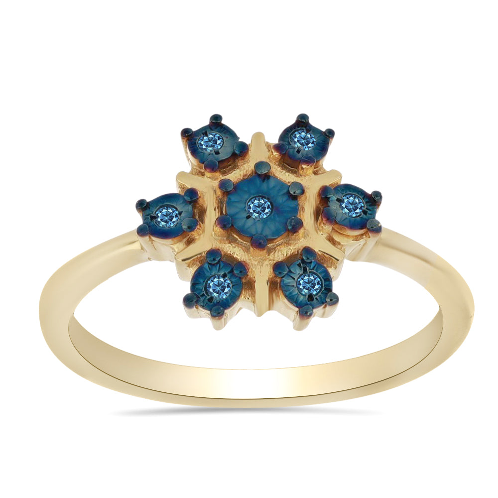 Anillo de Plata Bañada en Oro con Diamante Azul 3 