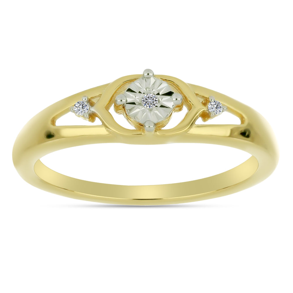 Anillo de Plata Bañada en Oro con Diamante blanco y Zircón Blanco 3 