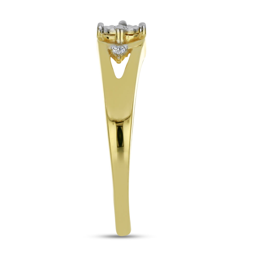 Anillo de Plata Bañada en Oro con Diamante blanco y Zircón Blanco