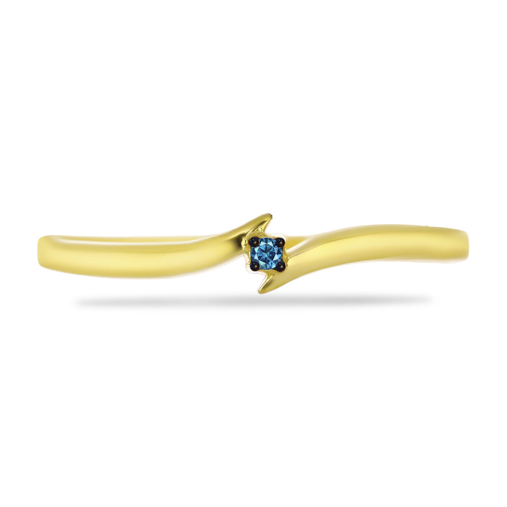 Anillo de Plata Bañada en Oro con Diamante Azul 1 