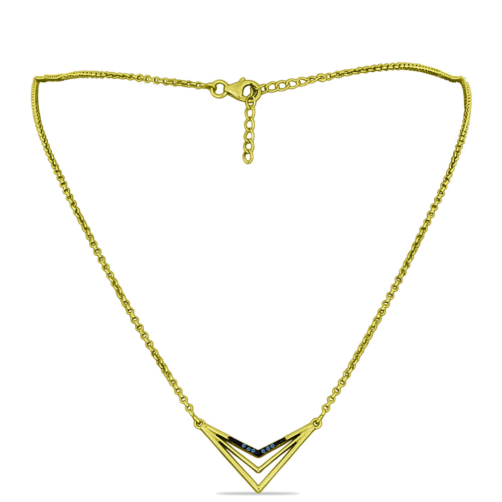 Collar de Plata Bañada en Oro con Diamante Azul
