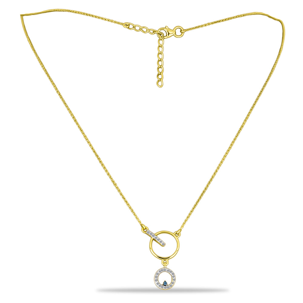 Collar de Plata Bañada en Oro con Diamante Azul y Zircón Blanco 1 