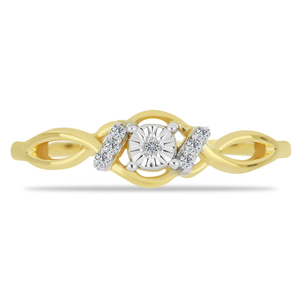 Anillo de Plata Bañada en Oro con Diamante blanco y Zircón Blanco 1 
