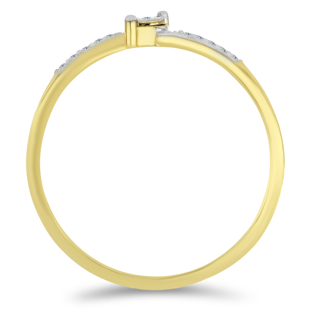 Anillo de Plata Bañada en Oro con Diamante blanco y Zircón Blanco