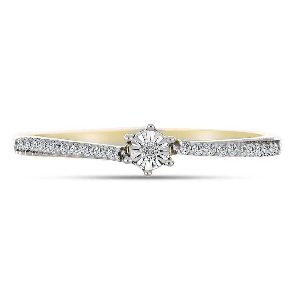 Anillo de Plata Bañada en Oro con Diamante blanco y Zircón Blanco