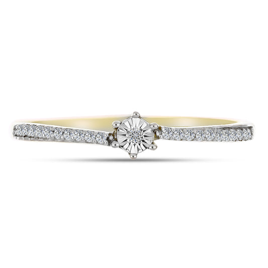Anillo de Plata Bañada en Oro con Diamante blanco y Zircón Blanco