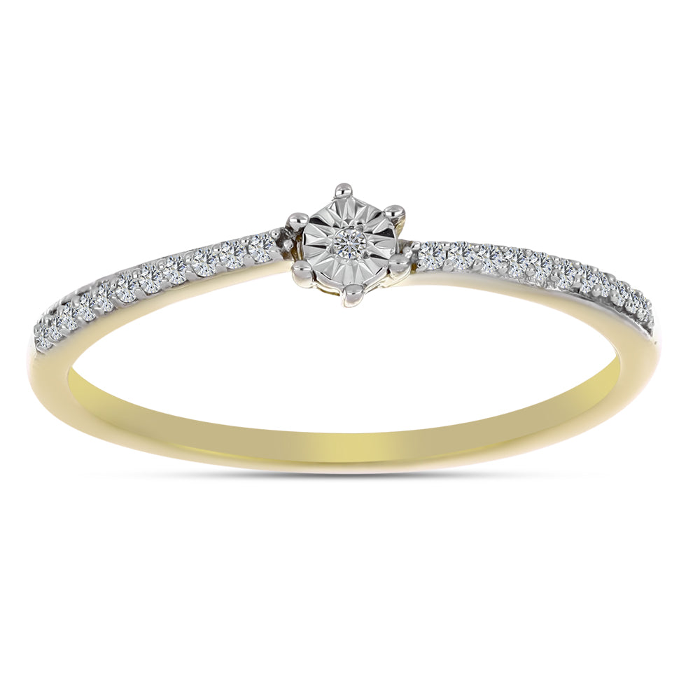 Anillo de Plata Bañada en Oro con Diamante blanco y Zircón Blanco 3 