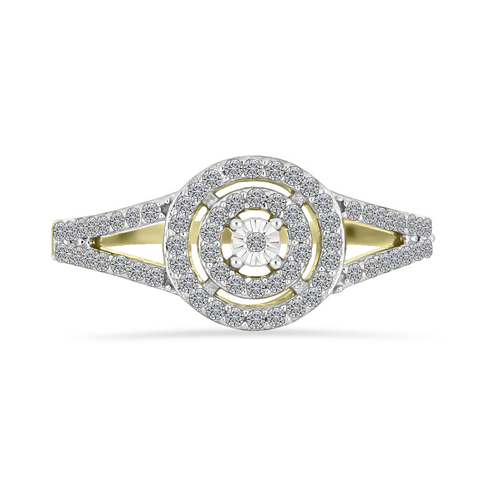 Anillo de Plata Bañada en Oro con Diamante blanco y Zircón Blanco