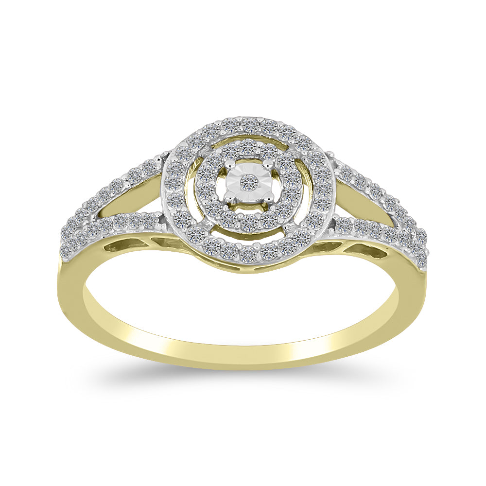 Anillo de Plata Bañada en Oro con Diamante blanco y Zircón Blanco