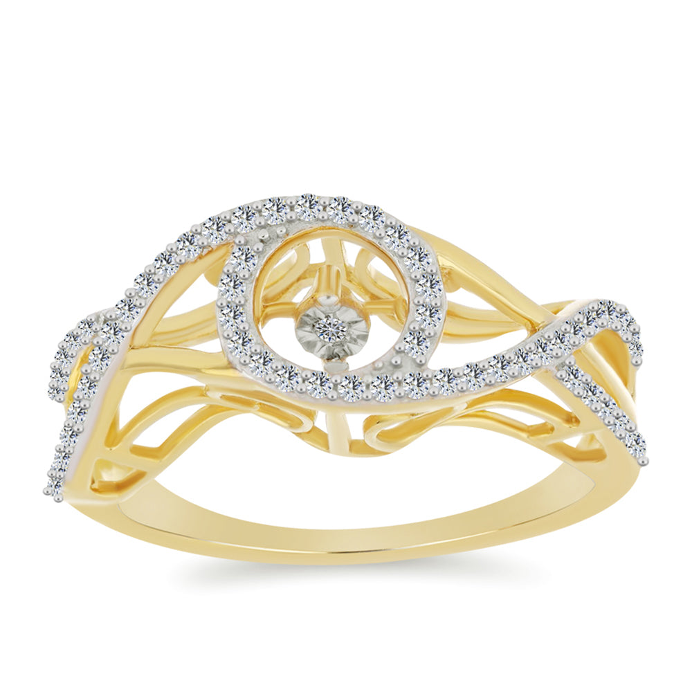 Anillo de Plata Bañada en Oro con Diamante blanco y Zircón Blanco 7 