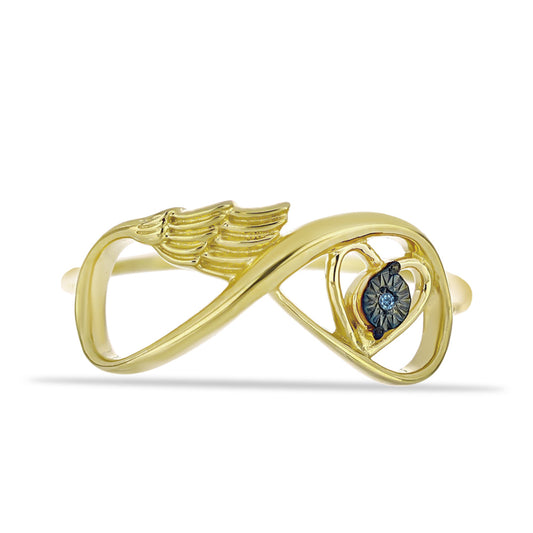 Anillo de Plata Bañada en Oro con Diamante Azul