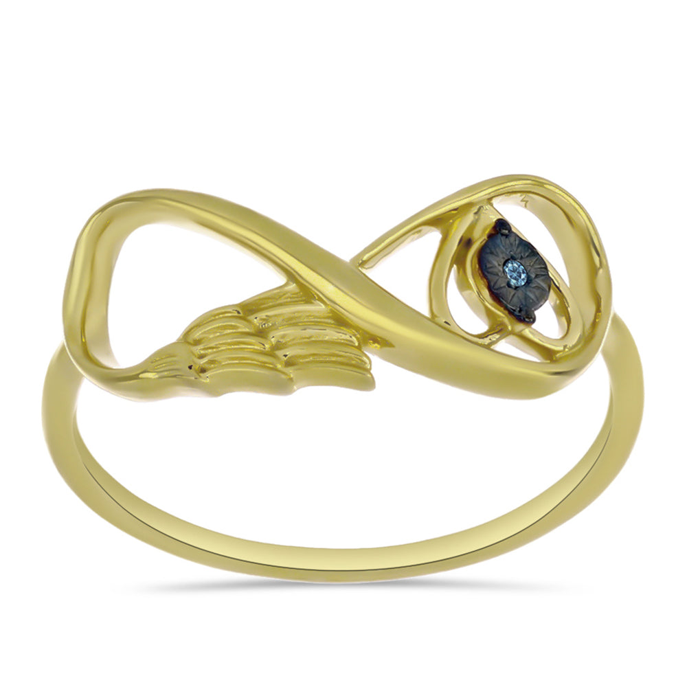 Anillo de Plata Bañada en Oro con Diamante Azul 7 