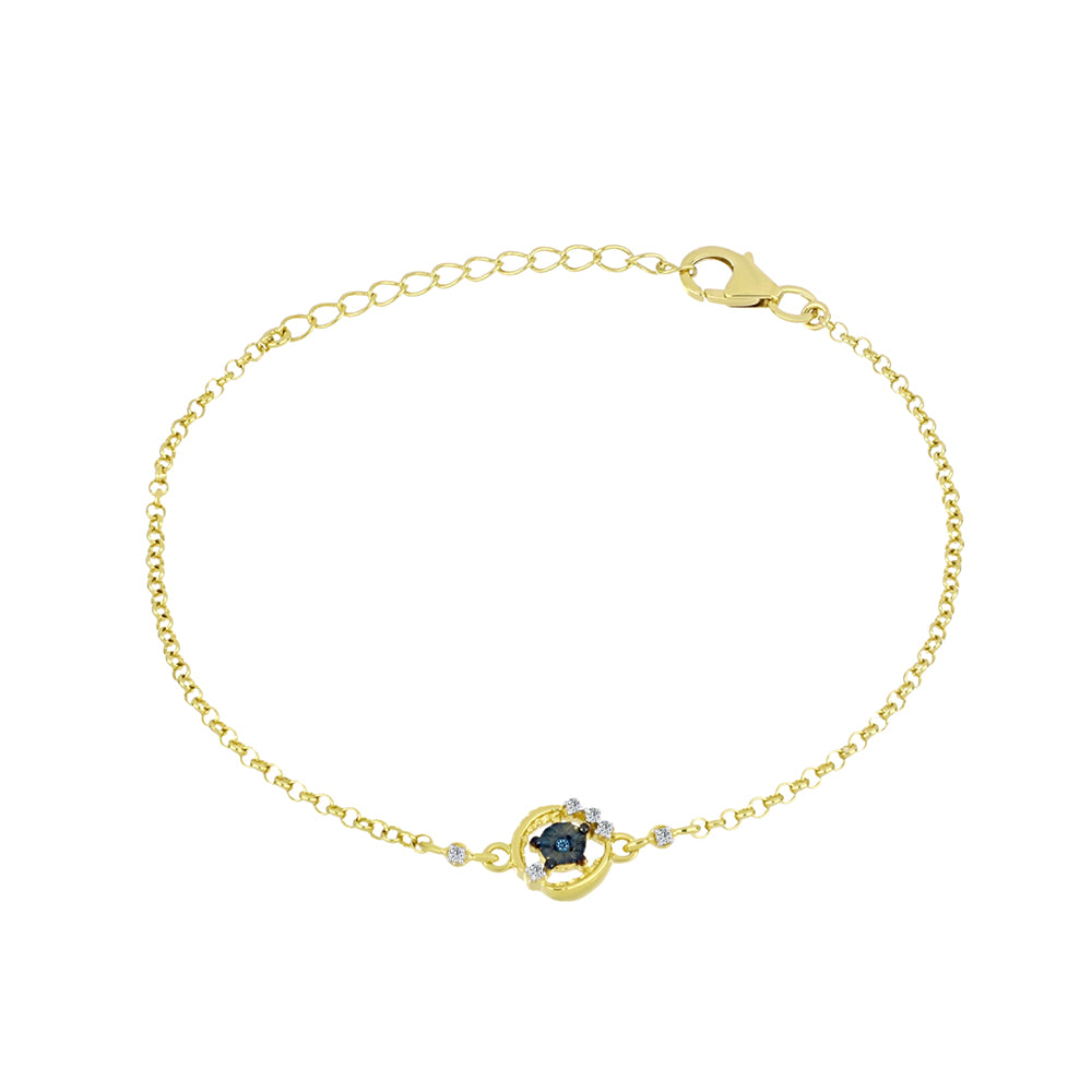Pulsera de Plata Bañada en Oro con Diamante Azul y Zircón Blanco 1 