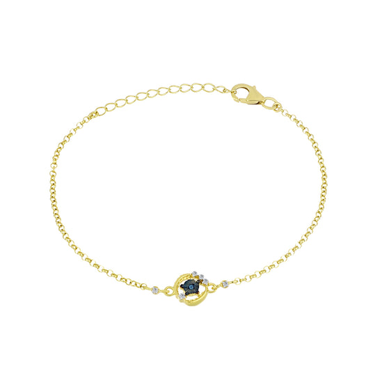 Pulsera de Plata Bañada en Oro con Diamante Azul y Zircón Blanco