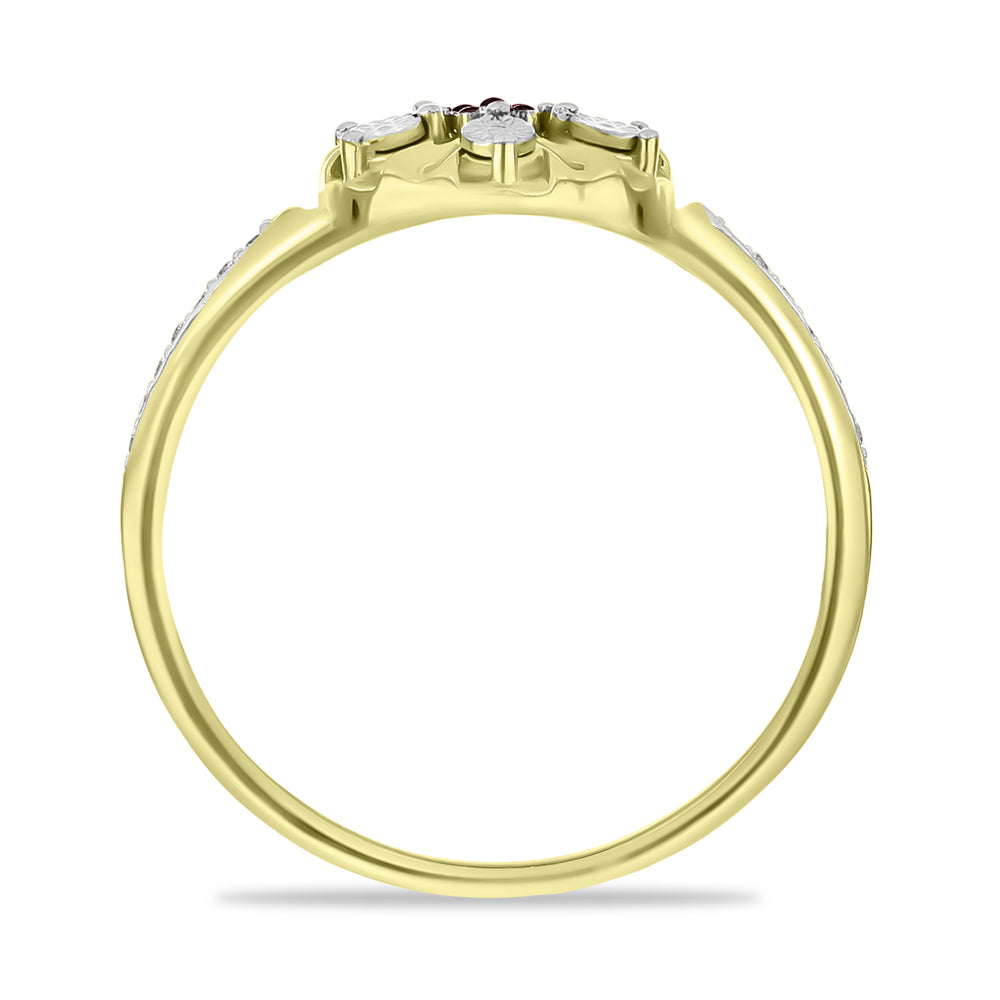 Anillo de Plata Bañada en Oro con Diamante Rojo y Zircón Blanco