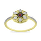 Anillo de Plata Bañada en Oro con Diamante Rojo y Zircón Blanco