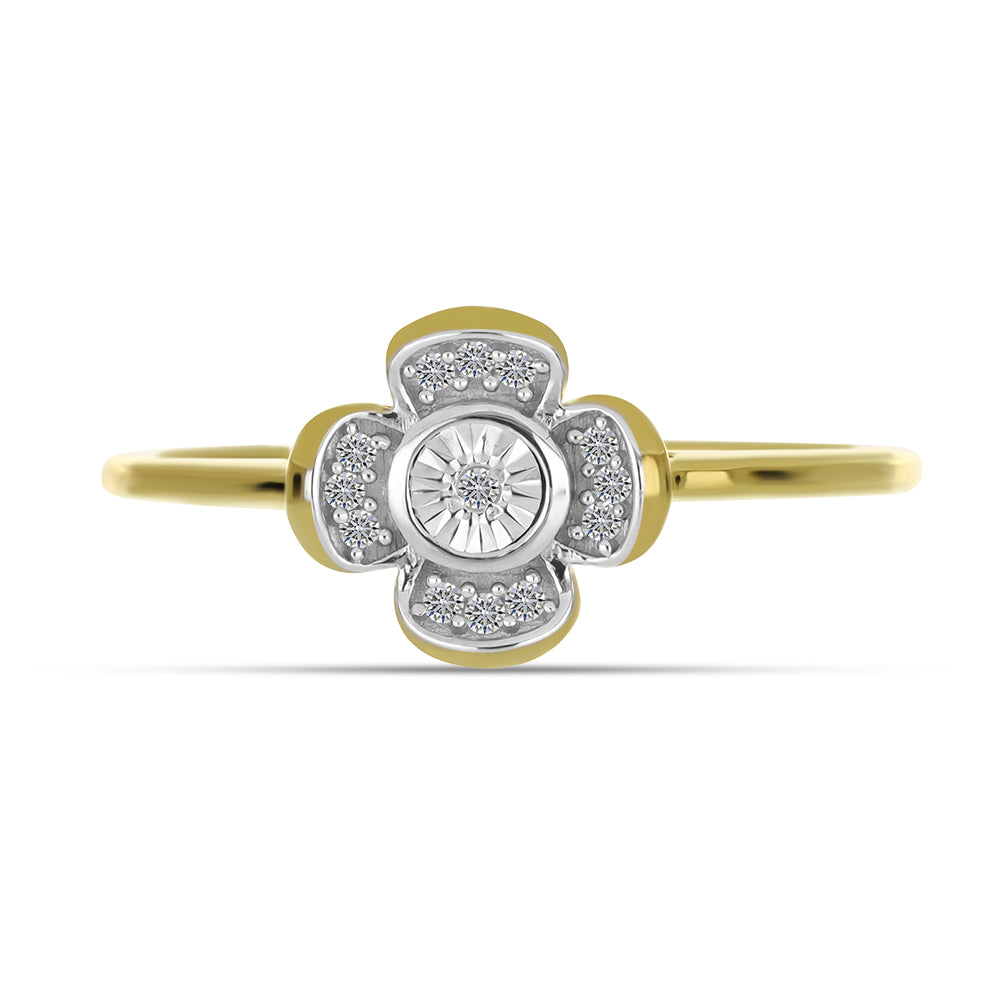Anillo de Plata Bañada en Oro con Diamante blanco y Zircón Blanco 1 