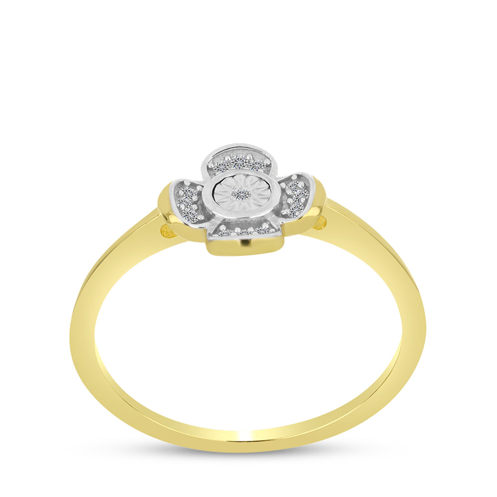 Anillo de Plata Bañada en Oro con Diamante blanco y Zircón Blanco 3 