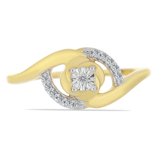 Anillo de Plata Bañada en Oro con Diamante blanco y Zircón Blanco