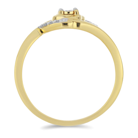 Anillo de Plata Bañada en Oro con Diamante blanco y Zircón Blanco