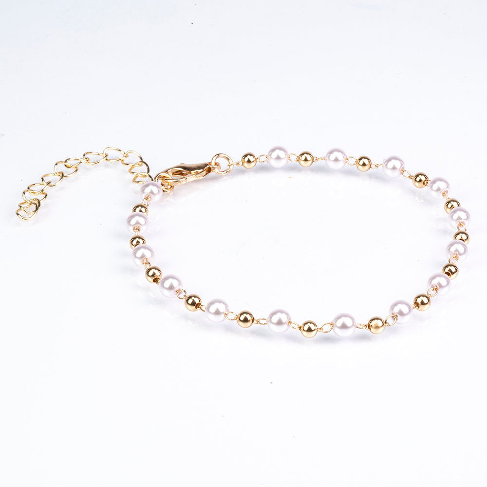 Conjunto de Aleación Bañado en Oro con Perla de cristal y Cristal Emporia® Blanco ( Pulsera )