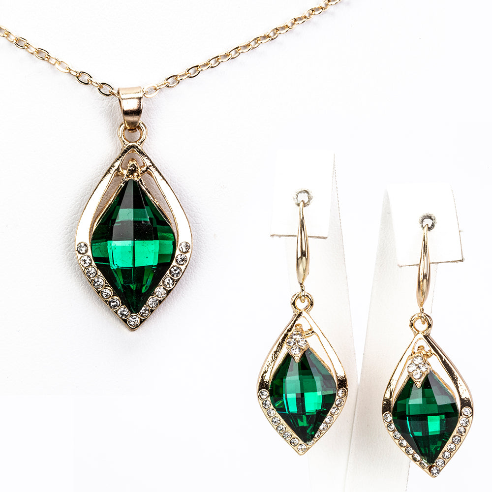 Conjunto de Aleación Bañado en Oro con Cristal Emporia® Verde ( Collar +Pendientes +Colgante ) 1 