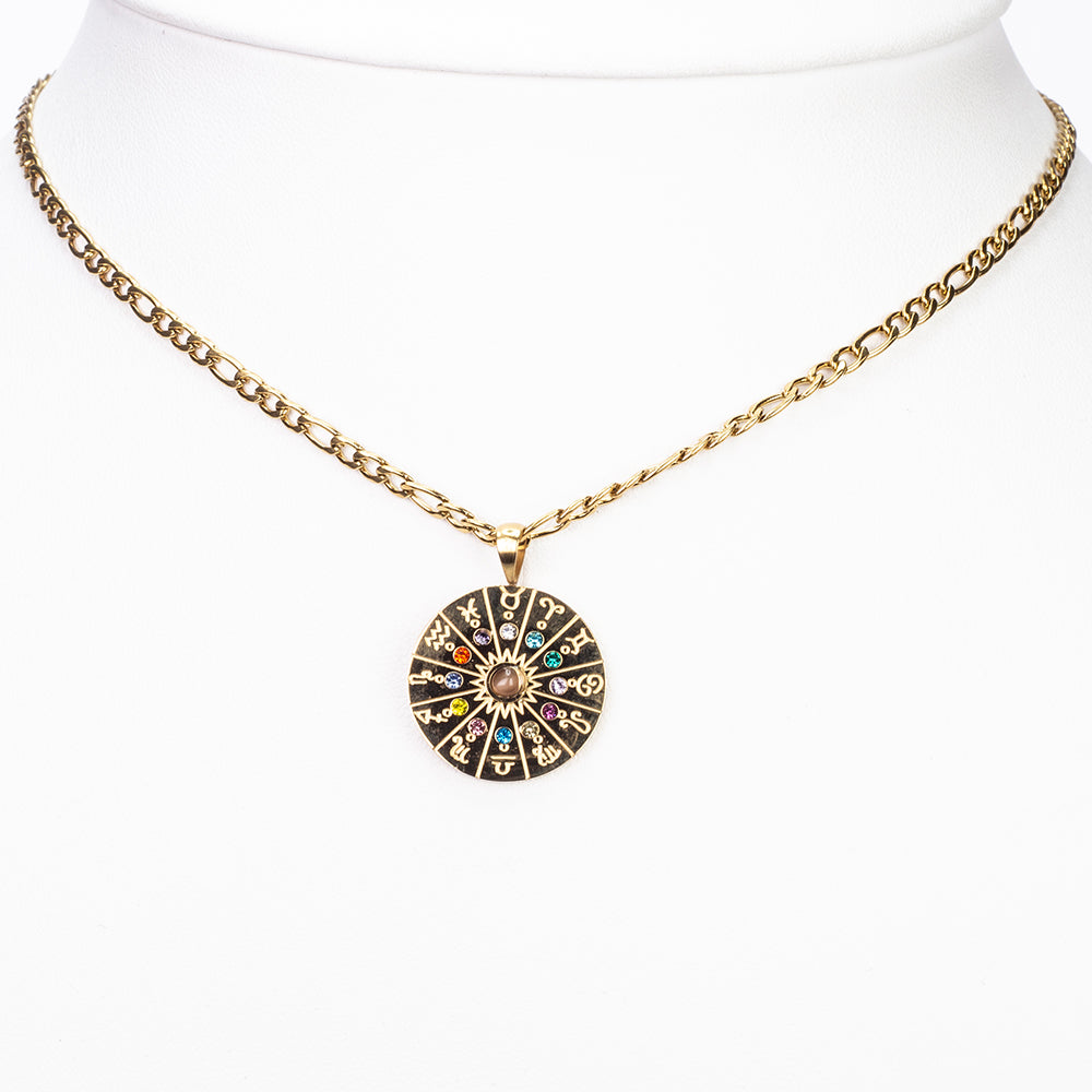 Collar de Aleación Bañado en Oro con Ojo de Tigre ( Collar +Colgante )