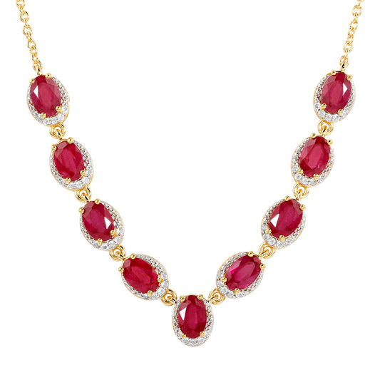 Collar de Plata Bañada en Oro con Rubí de Tailandia y Topacio Blanco
