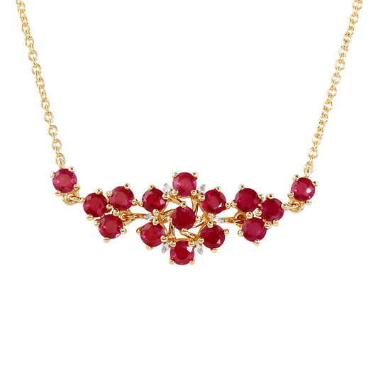 Collar de Plata Bañada en Oro con Rubí de Tailandia y Topacio Blanco
