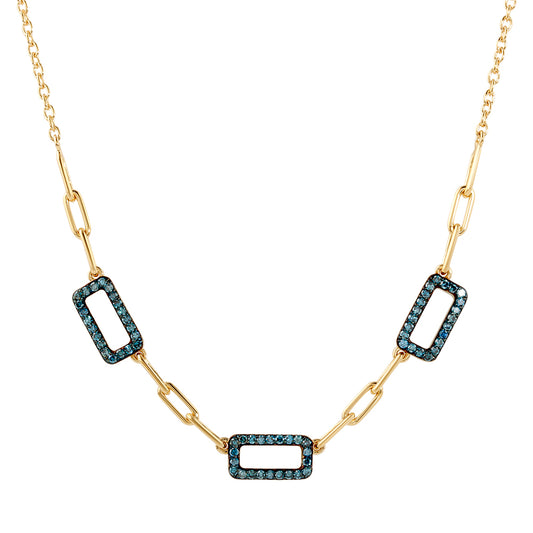 Collar de Plata Bañada en Oro con Diamante Azul