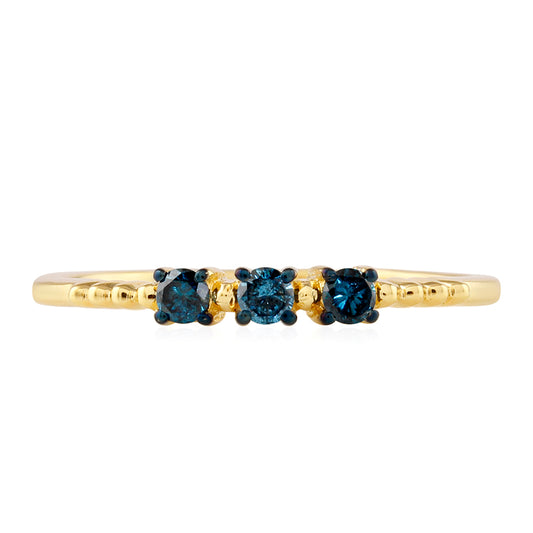 Anillo de Plata Bañada en Oro con Diamante Azul