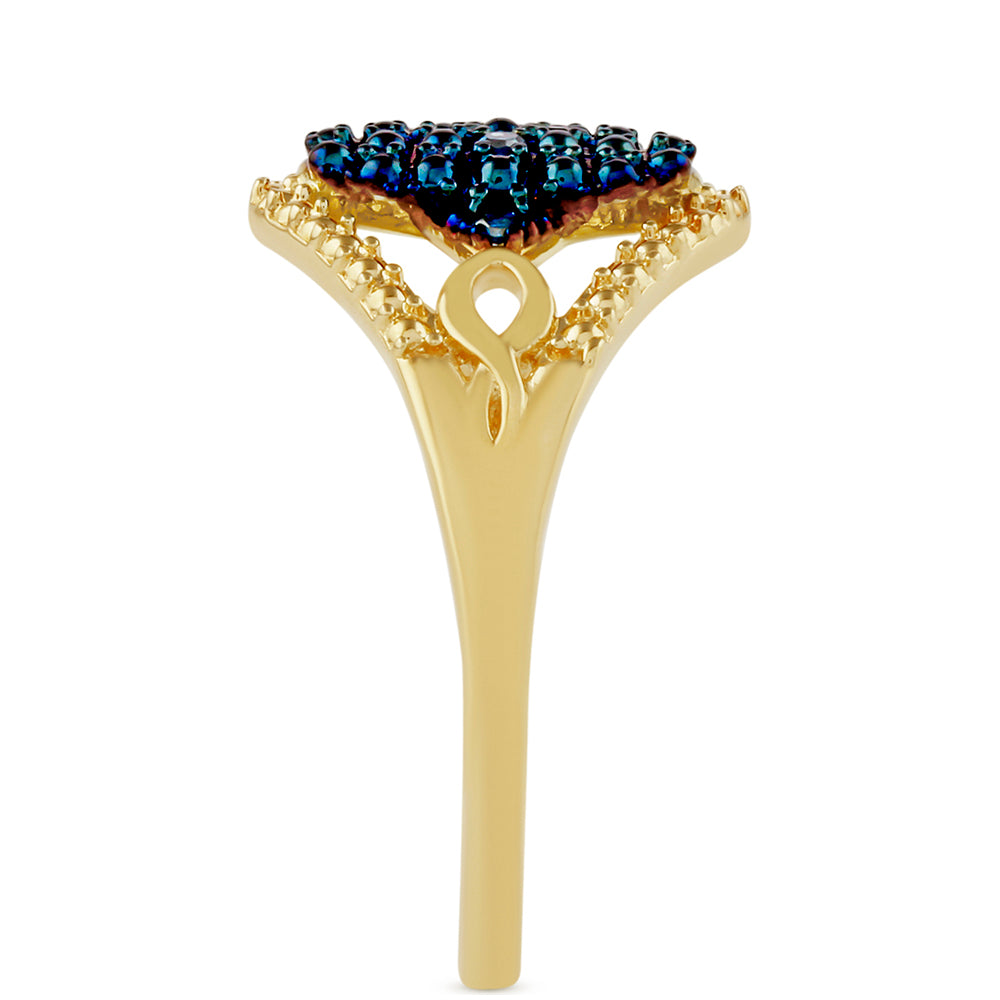 Anillo de Plata Bañada en Oro con Diamante Azul 3 