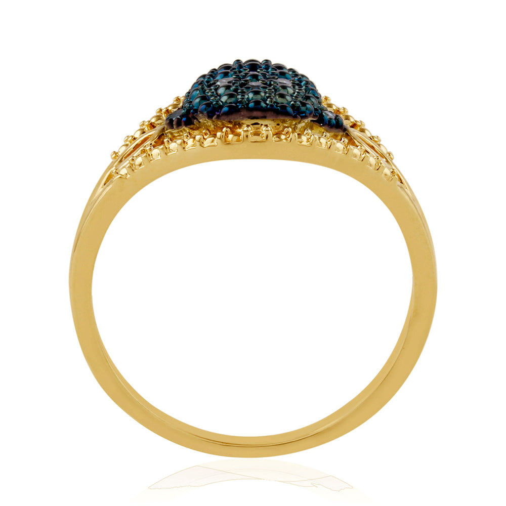 Anillo de Plata Bañada en Oro con Diamante Azul 4 