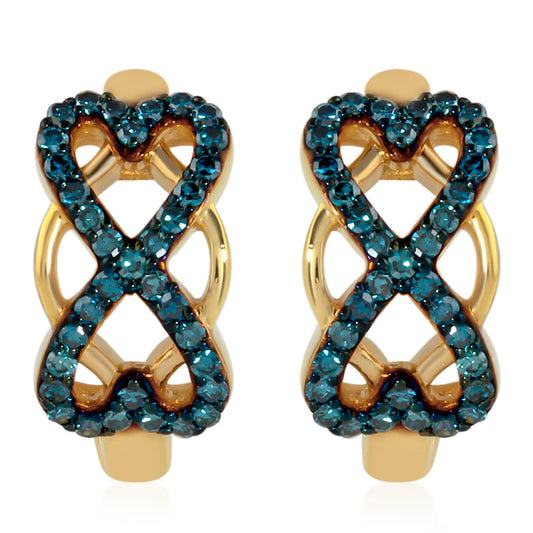 Pendientes de Plata Bañada en Oro con Diamante Azul