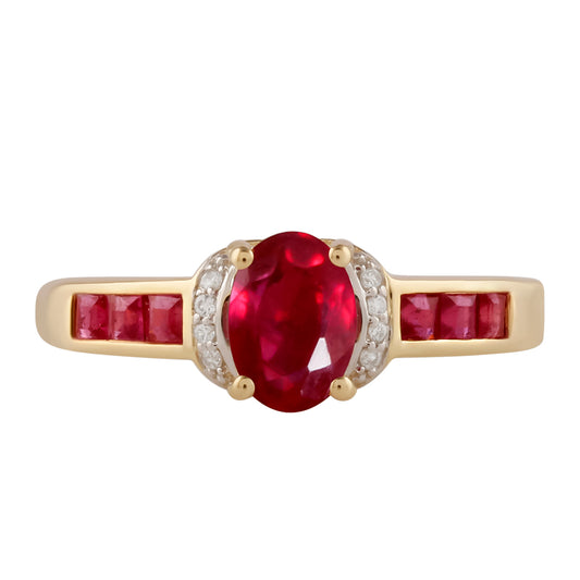 Anillo de Oro 9K con Rubí de Madagascar y Zircón Blanco